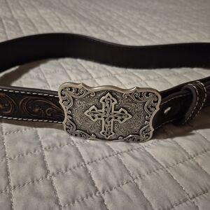 Nocona Western Youth Black Leather Belt with Silver Buckle Size 26